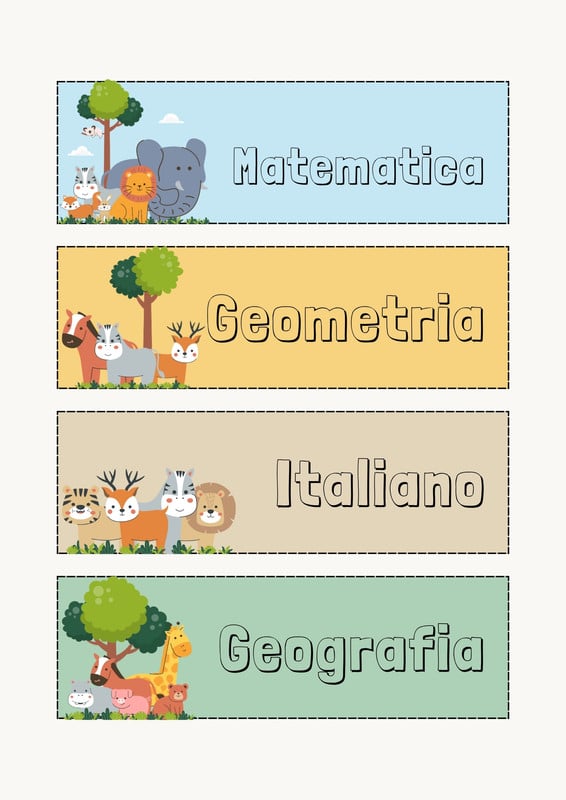 Maestracongusto su Canva Etichette illustrate per quaderni e materie scolastiche