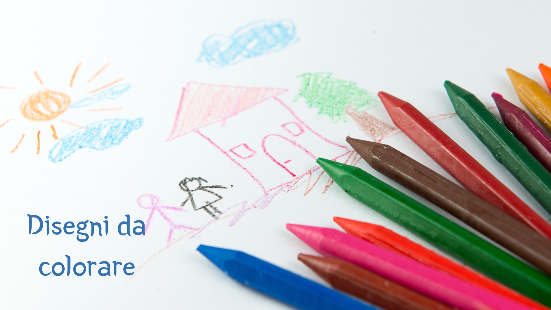 Disegni da colorare Pastelli colorati accanto a un disegno realizzato da un bambino