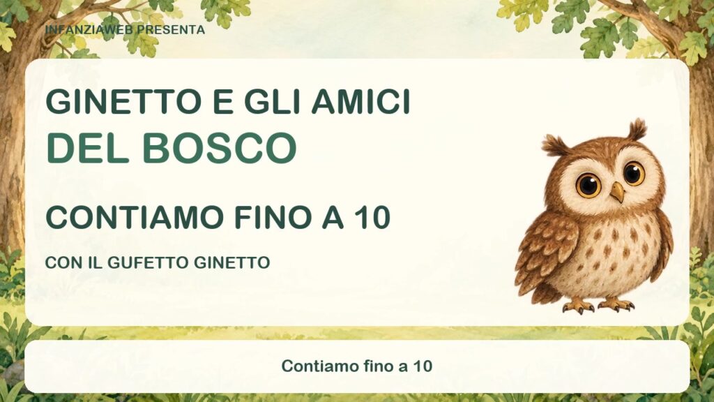 Ginetto, un gufetto nel bosco, presenta una canzone animata per contare fino a 10.